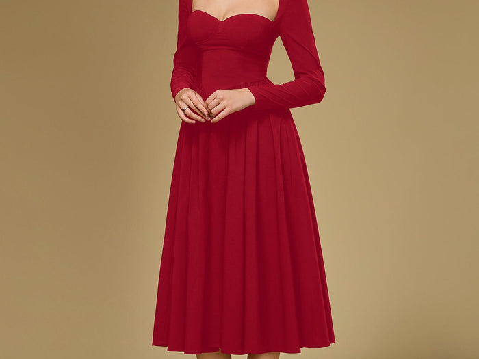 ANNA - Vestido midi de manga larga y corte en A