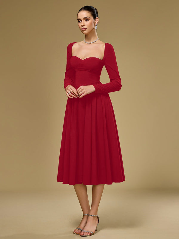 ANNA - Vestido midi de manga larga y corte en A